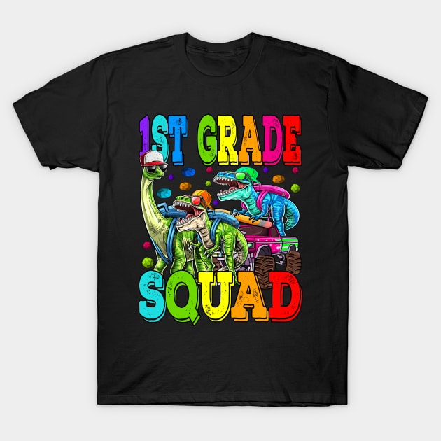 1st Grade Squad Monster Truck Dinosaur Back To School T-Shirt by eyelashget